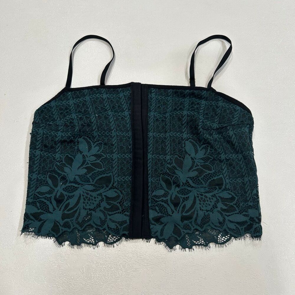Aerie Lace Crop Top Small Green Sheer Floral Longline Top